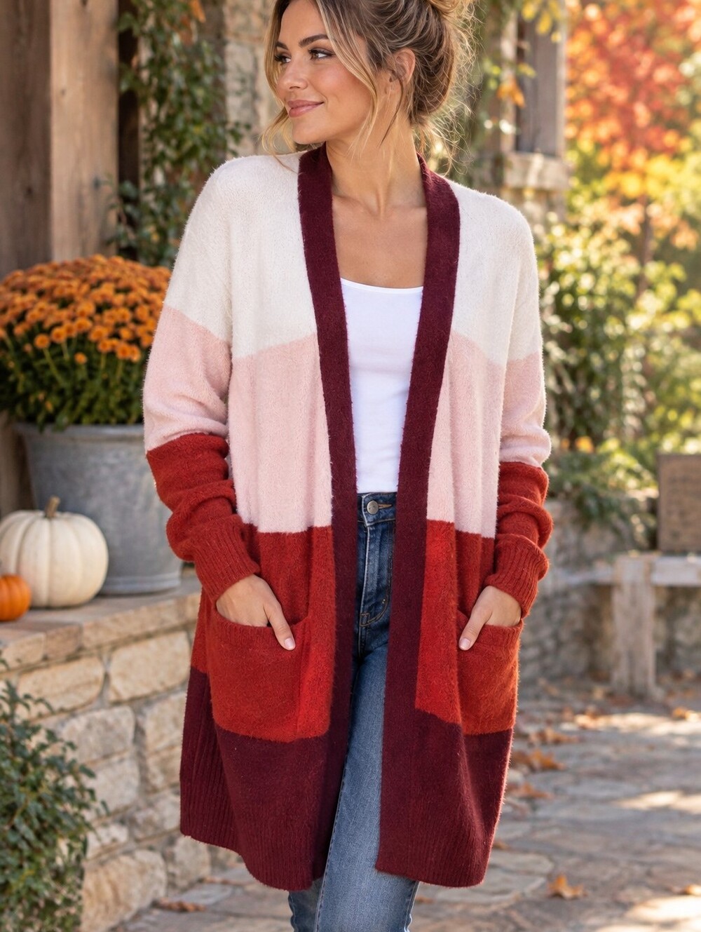 J. Crew Colorblock Pockets Soft Open Front Cardigan Sweater